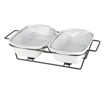 10.5” TWIN RECTANGLE CASSEROLE WARNMER AND GLASS